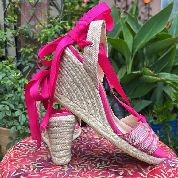 Talbots Pink Ankle Wrap Espadrille Wedge Sandals - Picture 4 of 17